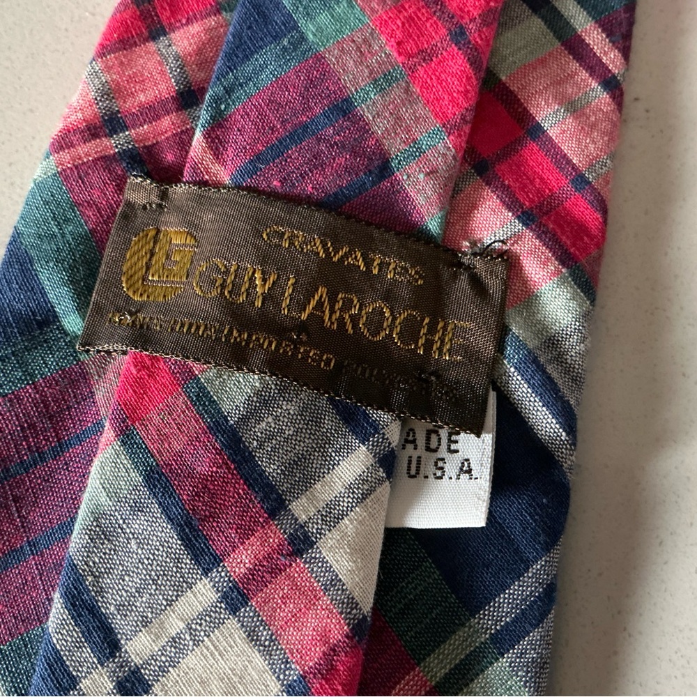 Vintage Guy Laroche Cravate cotton tartan madras neck tie made in USA - Picture 4 of 7